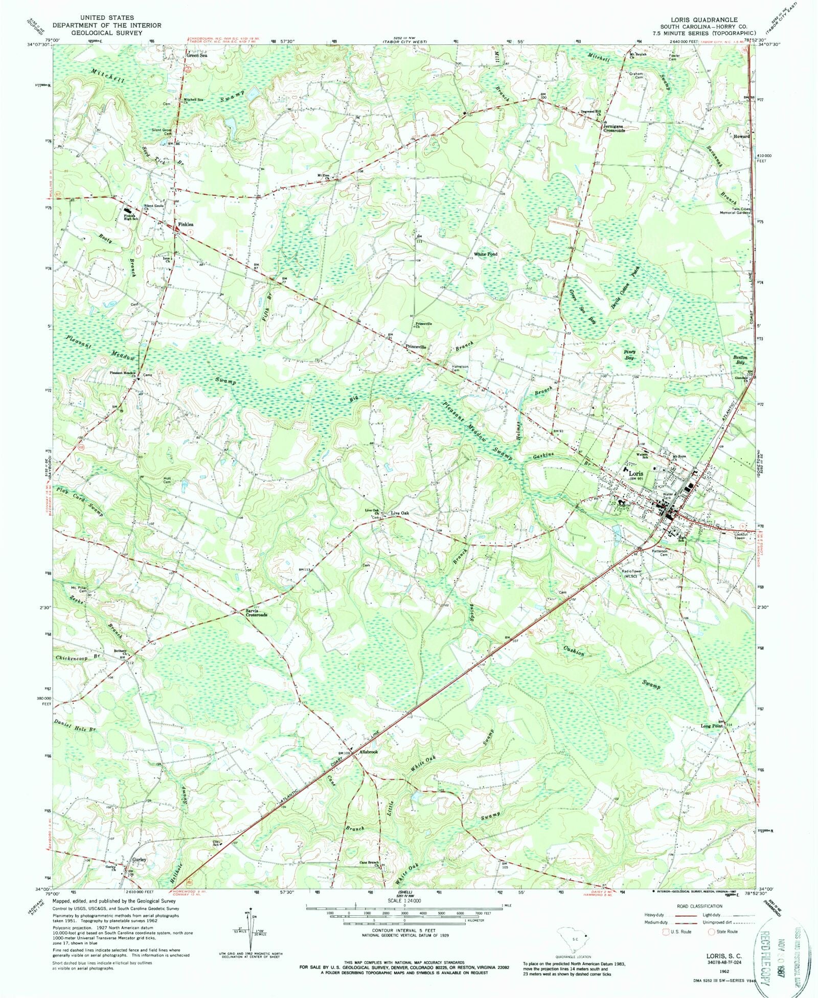 Classic USGS Loris South Carolina 7.5'x7.5' Topo Map – MyTopo Map Store