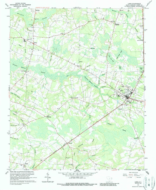 Classic USGS Loris South Carolina 7.5'x7.5' Topo Map Image
