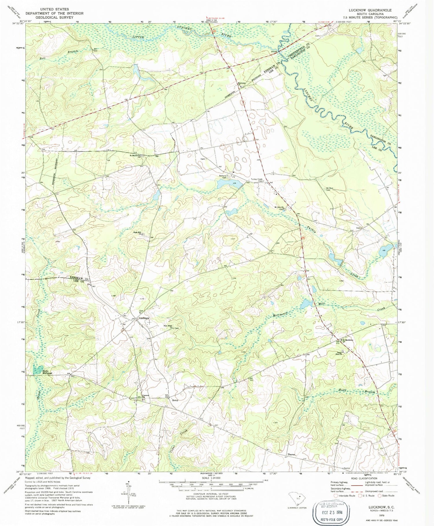 Classic USGS Lucknow South Carolina 7.5'x7.5' Topo Map Image