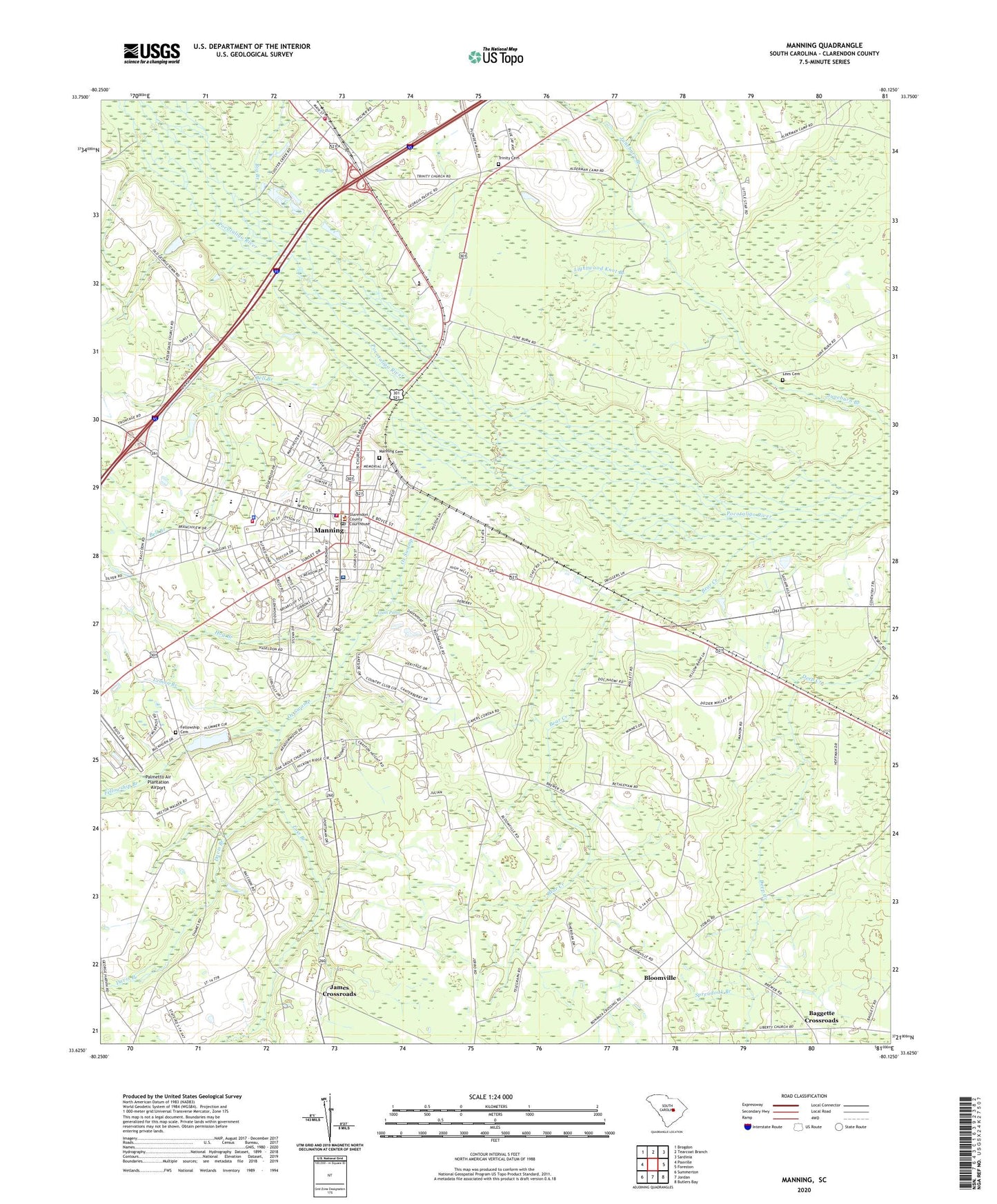 Manning South Carolina US Topo Map Image
