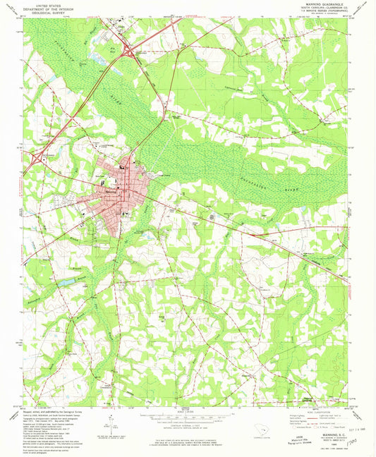 Classic USGS Manning South Carolina 7.5'x7.5' Topo Map Image
