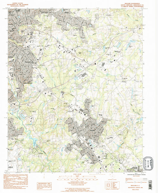 Classic USGS Mauldin South Carolina 7.5'x7.5' Topo Map Image