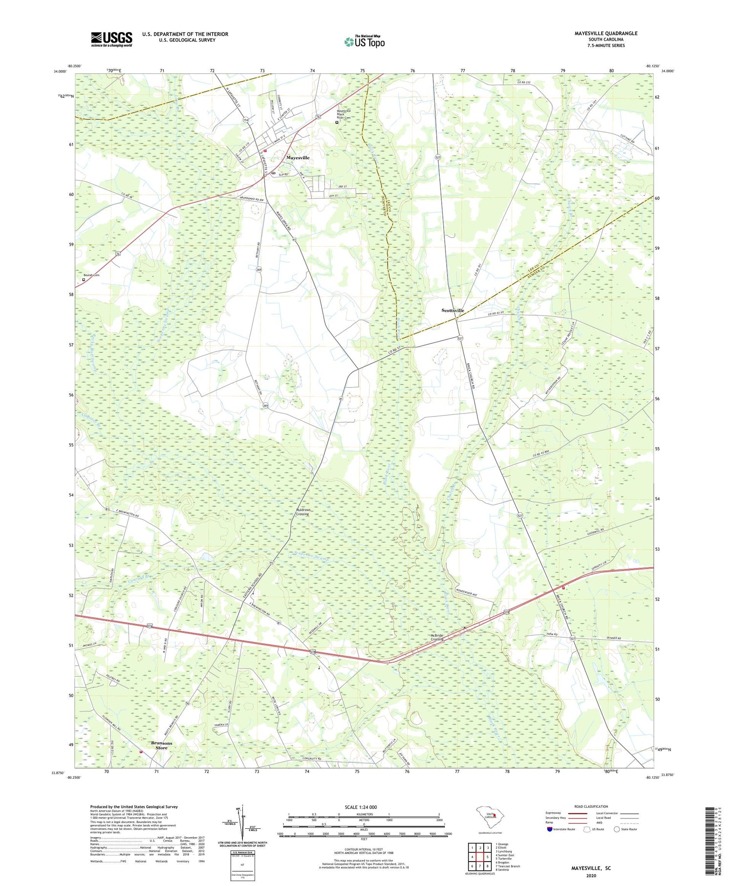 Mayesville South Carolina US Topo Map Image