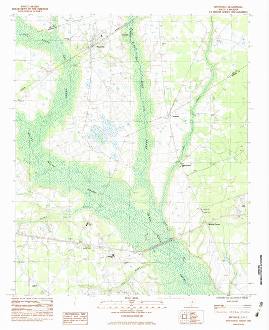 Classic USGS Mayesville South Carolina 7.5'x7.5' Topo Map Image