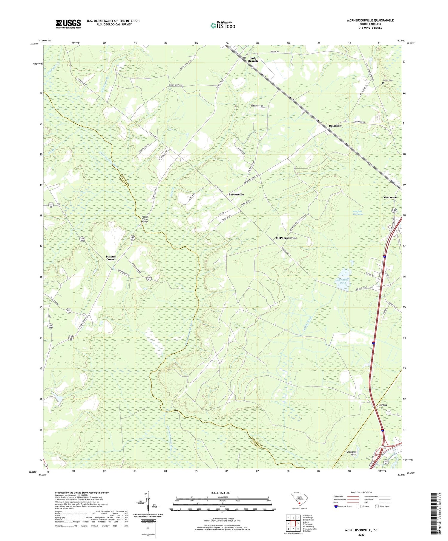 McPhersonville South Carolina US Topo Map Image