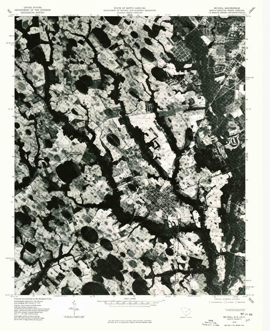 Classic USGS McColl South Carolina 7.5'x7.5' Topo Map Image