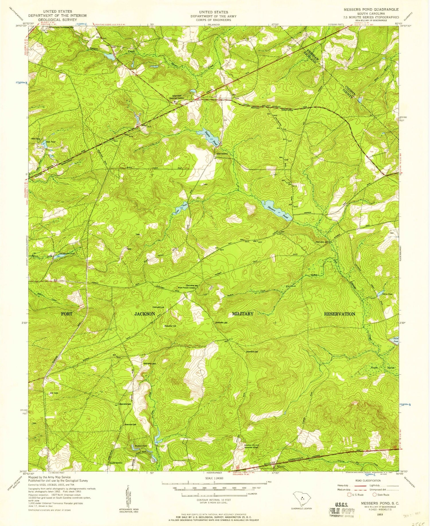 Classic USGS Messers Pond South Carolina 7.5'x7.5' Topo Map Image