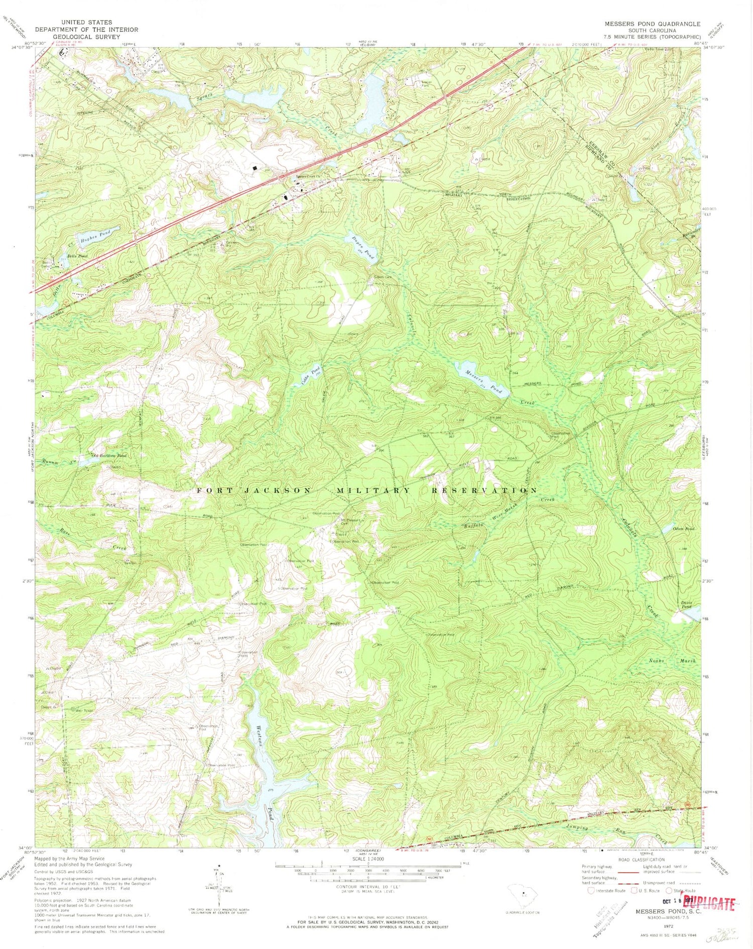 Classic USGS Messers Pond South Carolina 7.5'x7.5' Topo Map Image