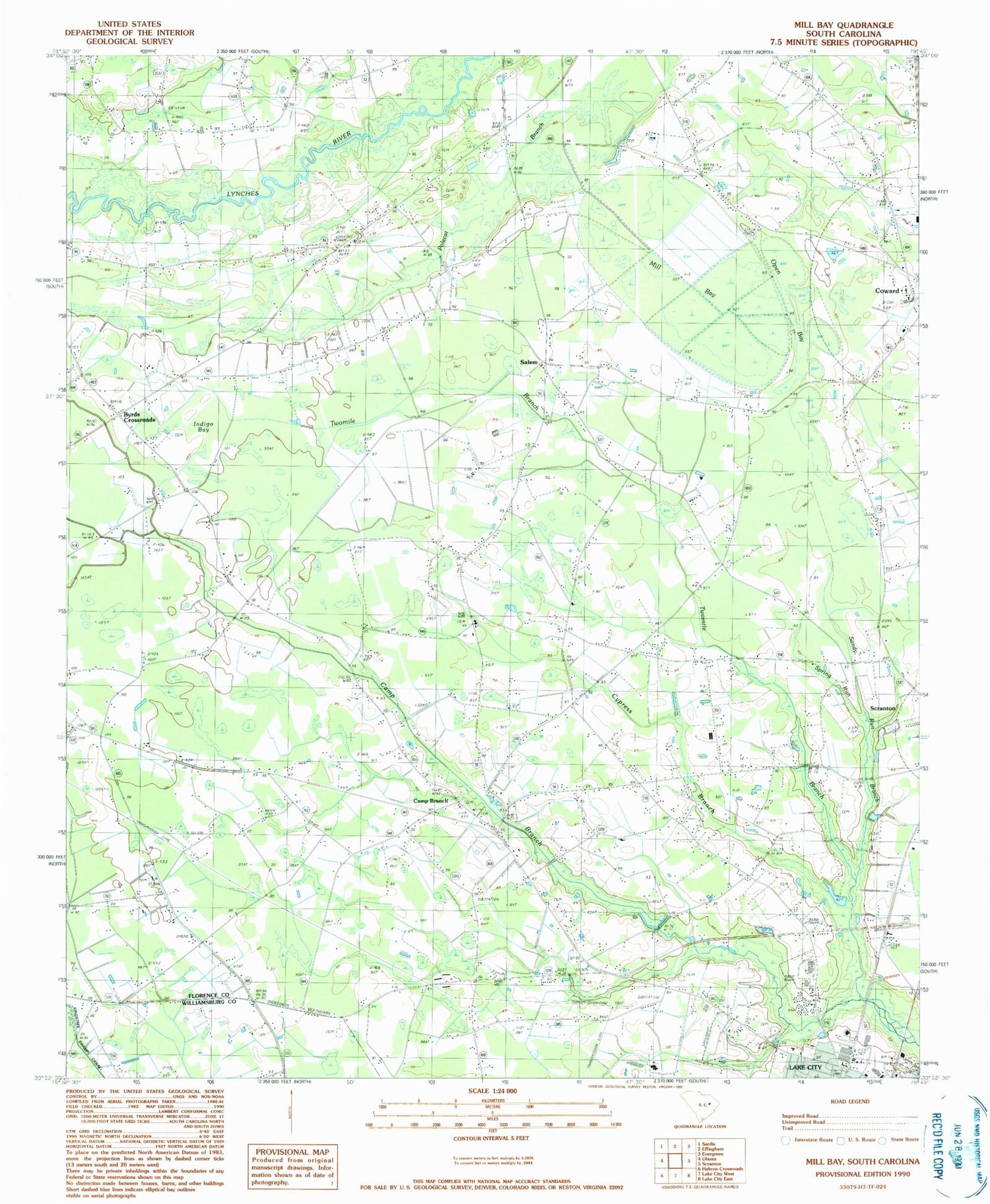 Classic USGS Mill Bay South Carolina 7.5'x7.5' Topo Map Image