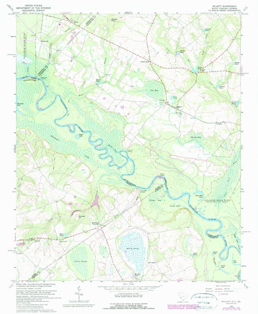 Classic USGS Millett South Carolina 7.5'x7.5' Topo Map Image