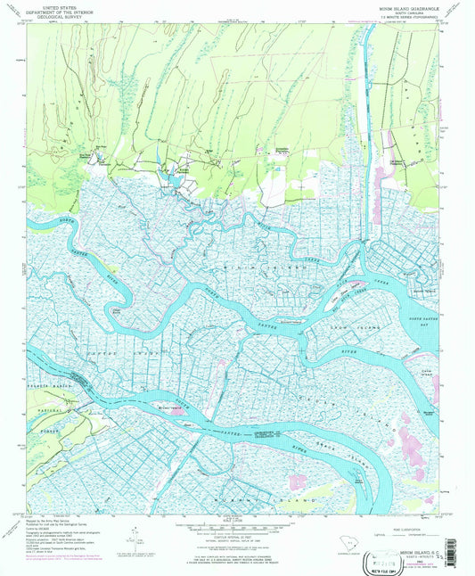 Classic USGS Minim Island South Carolina 7.5'x7.5' Topo Map Image