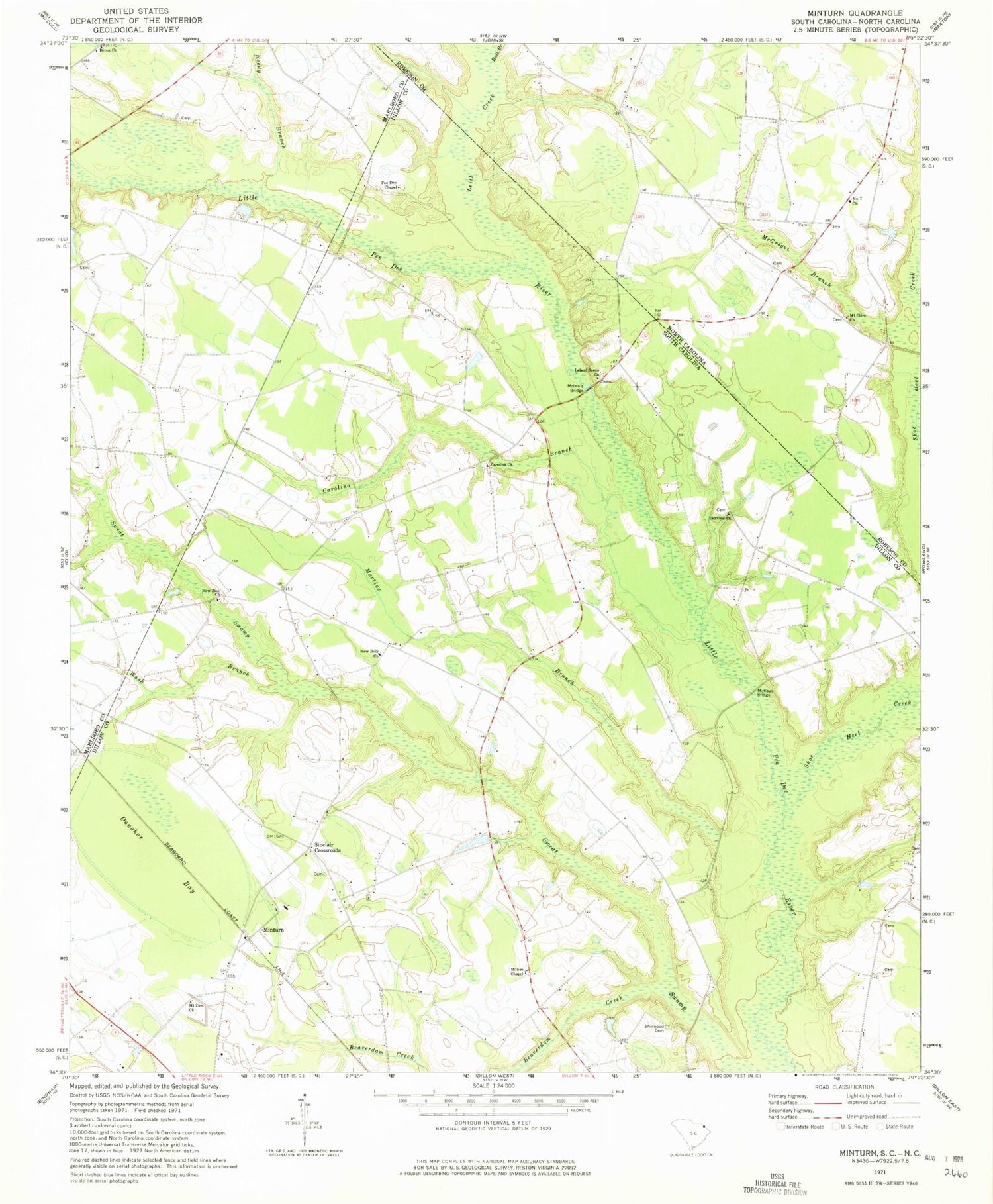 Classic USGS Minturn South Carolina 7.5'x7.5' Topo Map Image