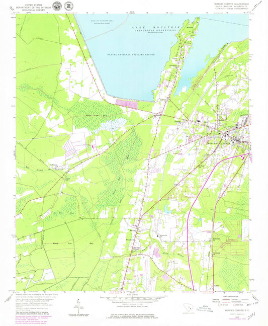 Classic USGS Moncks Corner South Carolina 7.5'x7.5' Topo Map Image