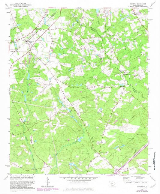 Classic USGS Monetta South Carolina 7.5'x7.5' Topo Map Image