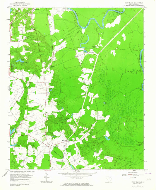 Classic USGS Mont Clare South Carolina 7.5'x7.5' Topo Map Image