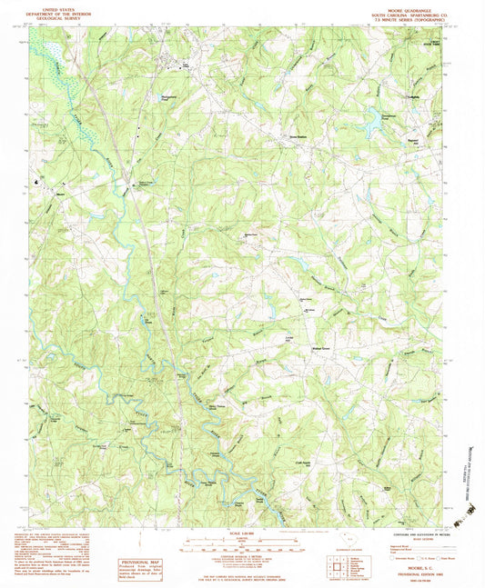 Classic USGS Moore South Carolina 7.5'x7.5' Topo Map Image