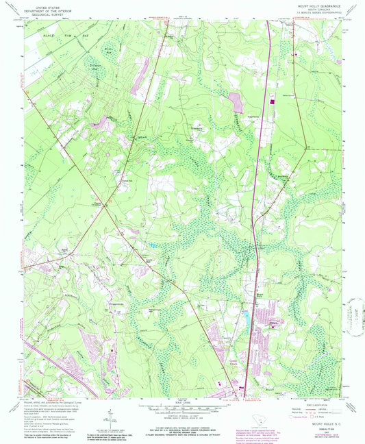 Classic USGS Mount Holly South Carolina 7.5'x7.5' Topo Map Image