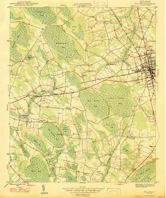 Classic USGS Mullins South Carolina 7.5'x7.5' Topo Map Image