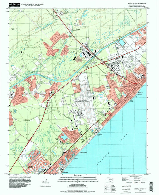 Classic USGS Myrtle Beach South Carolina 7.5'x7.5' Topo Map Image