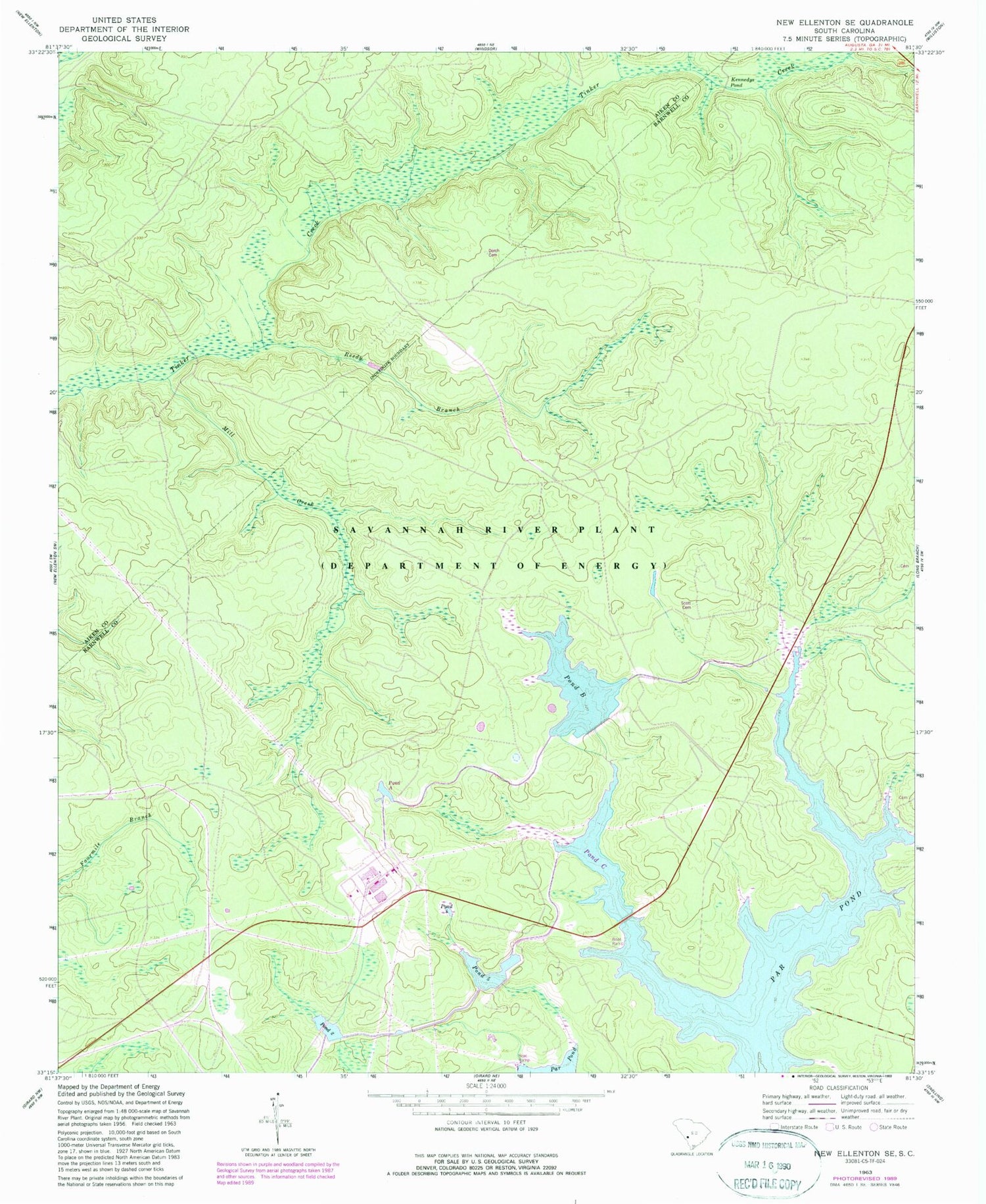 Classic USGS New Ellenton SE South Carolina 7.5'x7.5' Topo Map Image