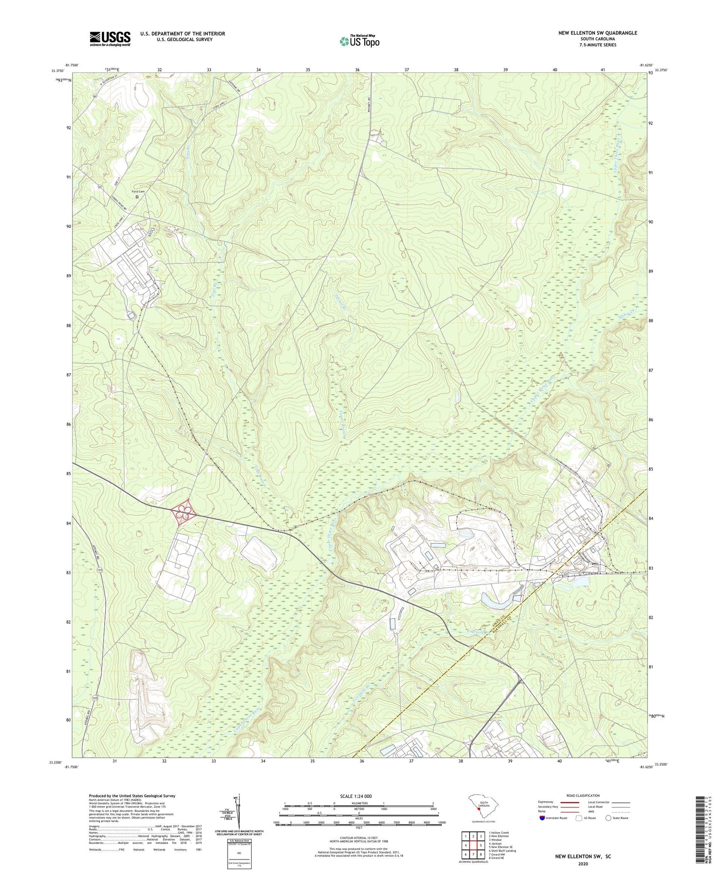 New Ellenton SW South Carolina US Topo Map Image