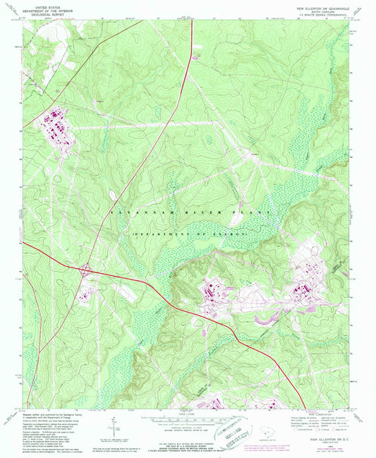 Classic USGS New Ellenton SW South Carolina 7.5'x7.5' Topo Map Image
