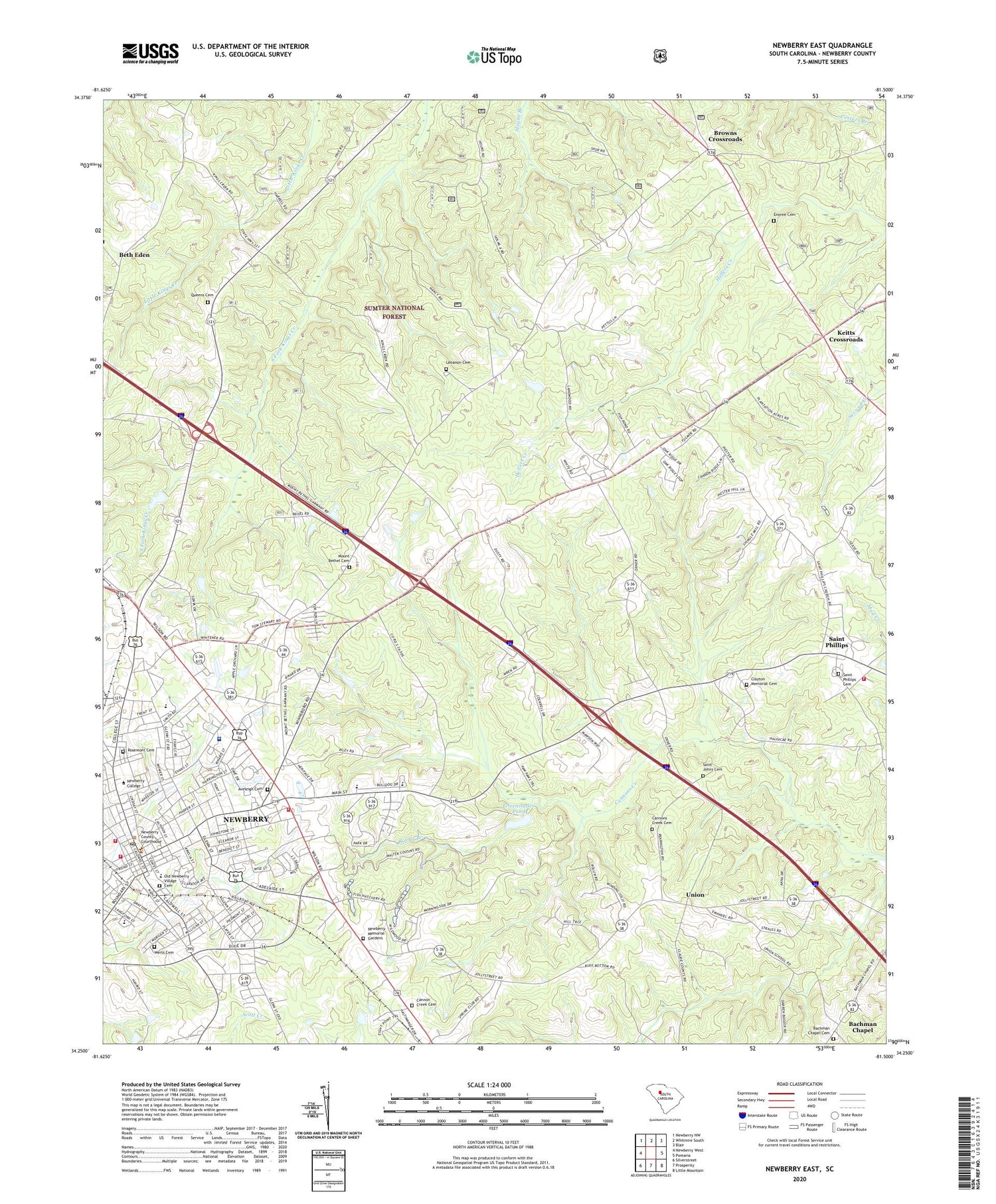 Newberry East South Carolina US Topo Map Image