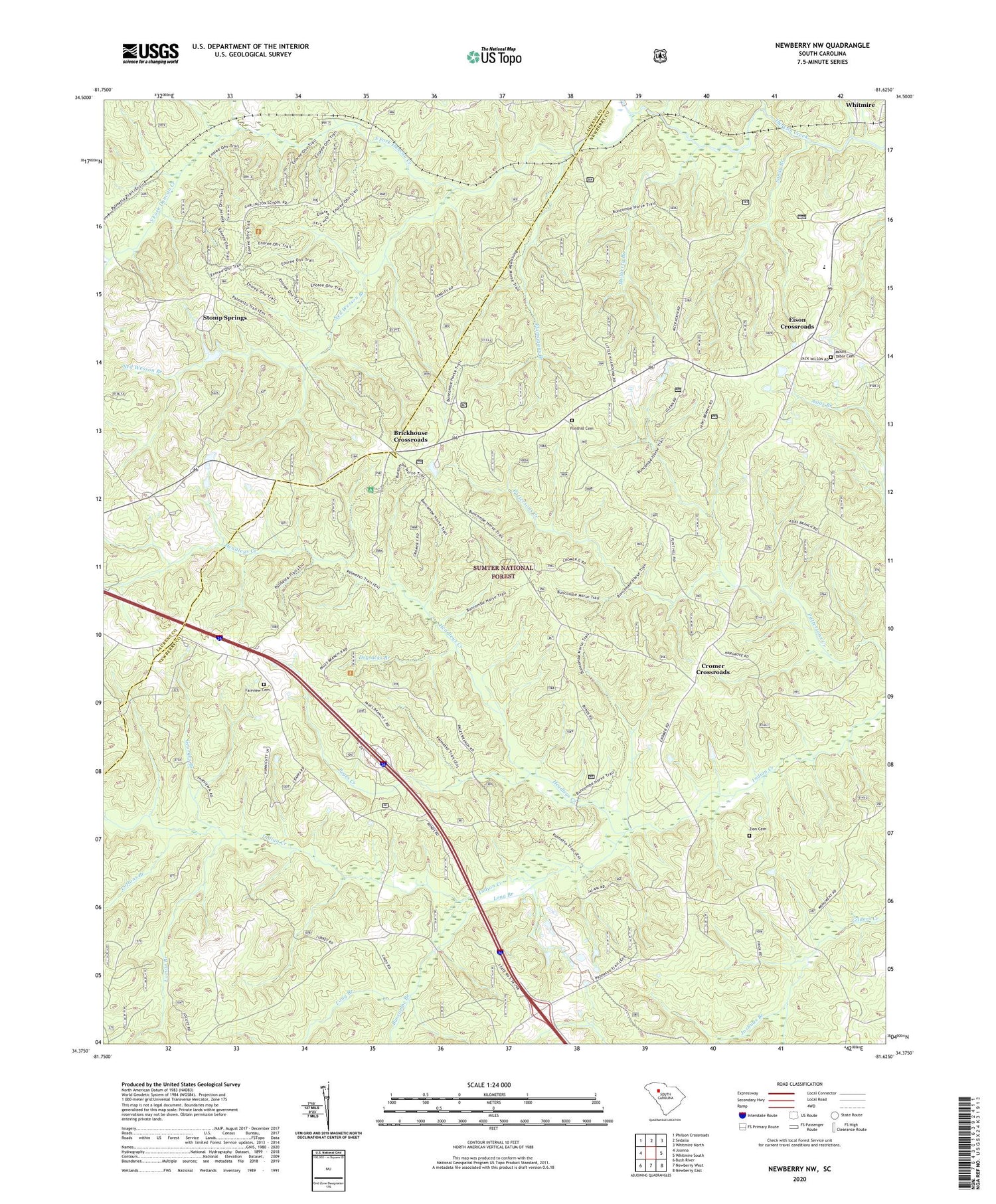 Newberry NW South Carolina US Topo Map Image