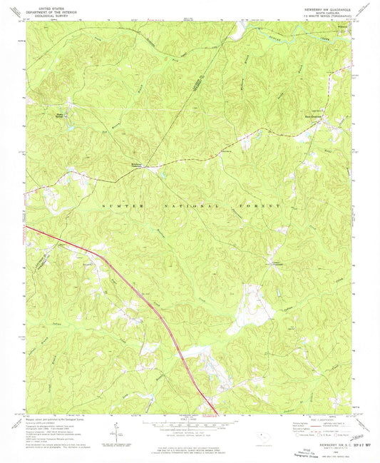 Classic USGS Newberry NW South Carolina 7.5'x7.5' Topo Map Image