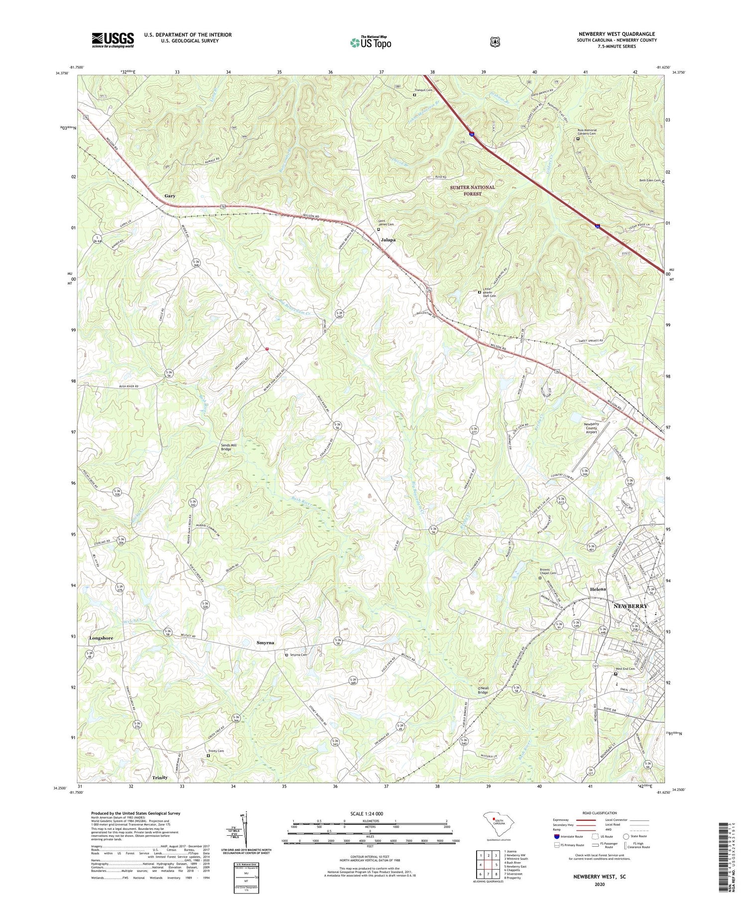 Newberry West South Carolina US Topo Map Image