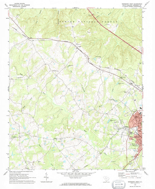 Classic USGS Newberry West South Carolina 7.5'x7.5' Topo Map Image