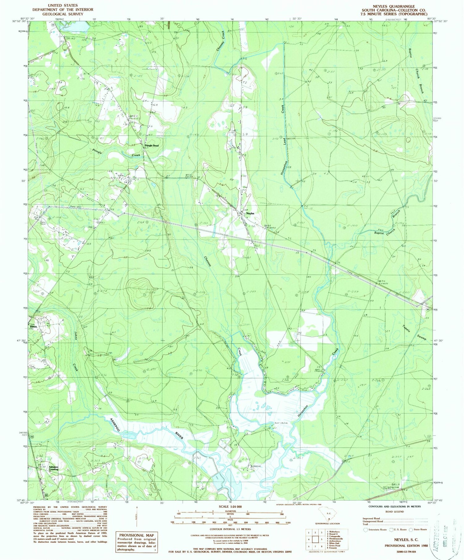 Classic USGS Neyles South Carolina 7.5'x7.5' Topo Map Image