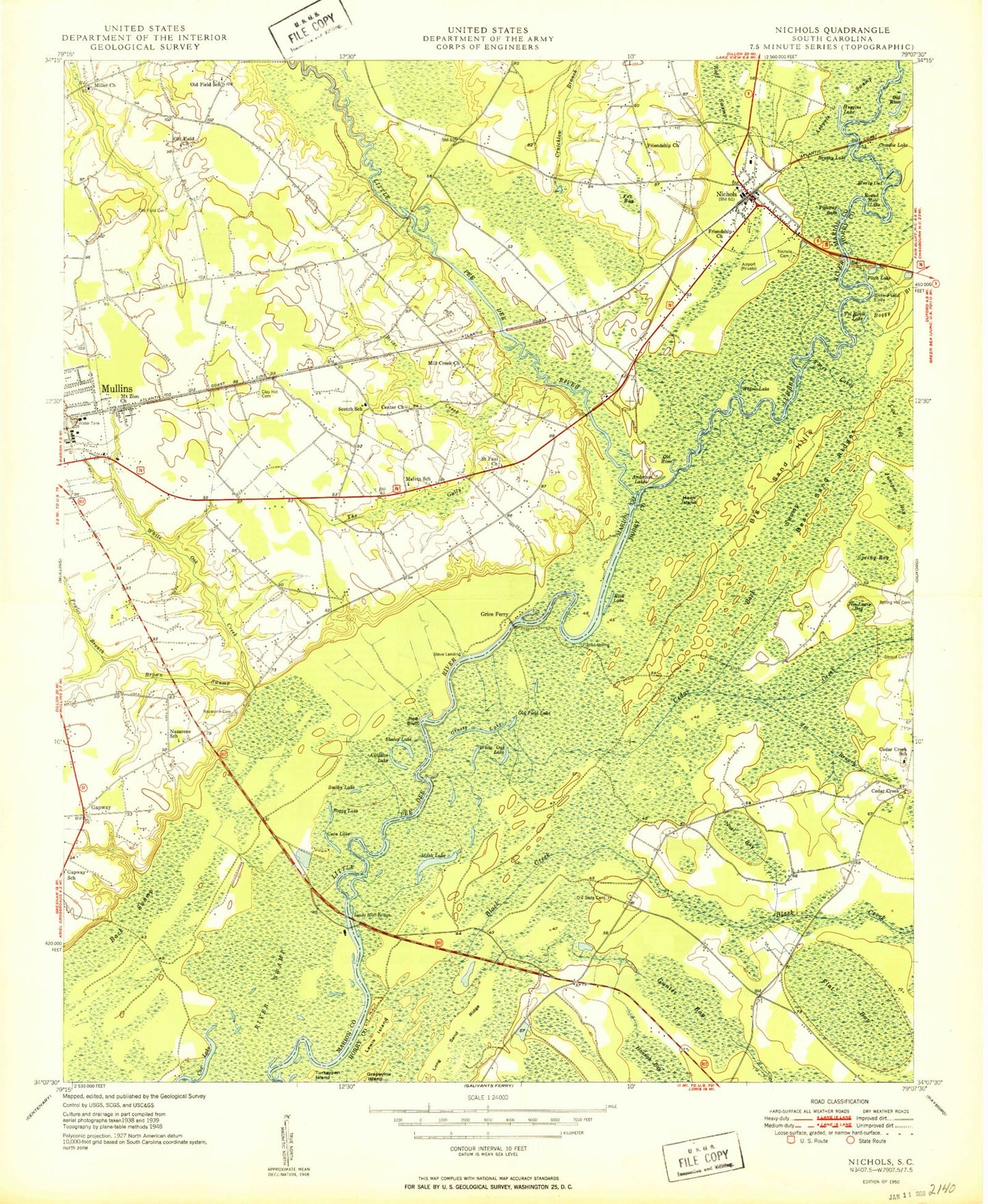 Classic USGS Nichols South Carolina 7.5'x7.5' Topo Map Image