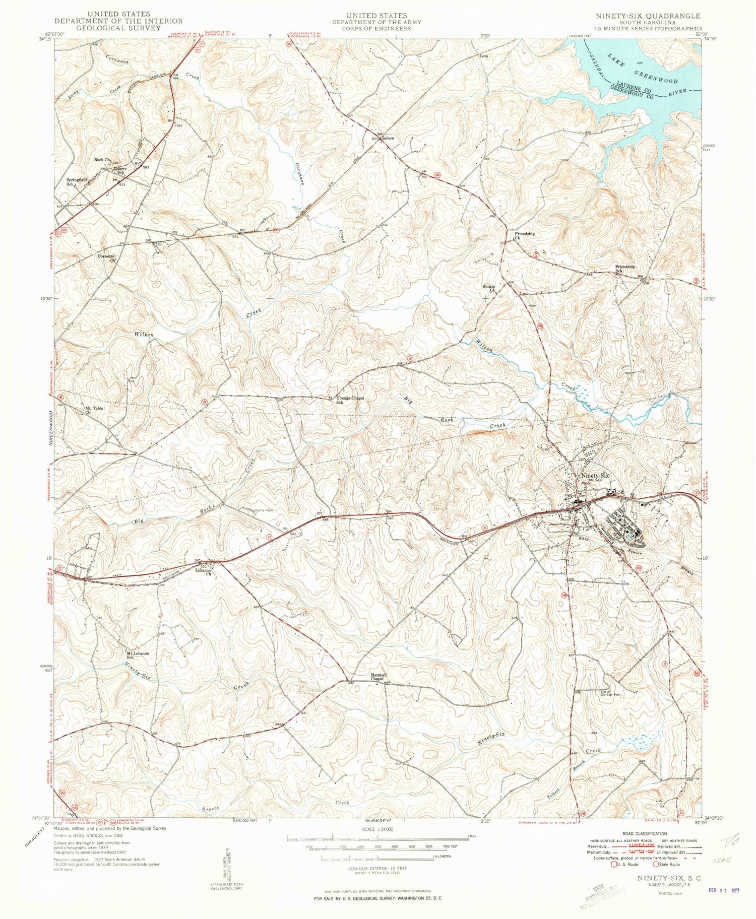 Classic USGS Ninety Six South Carolina 7.5'x7.5' Topo Map Image