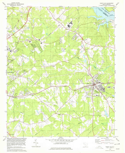 Classic USGS Ninety Six South Carolina 7.5'x7.5' Topo Map Image