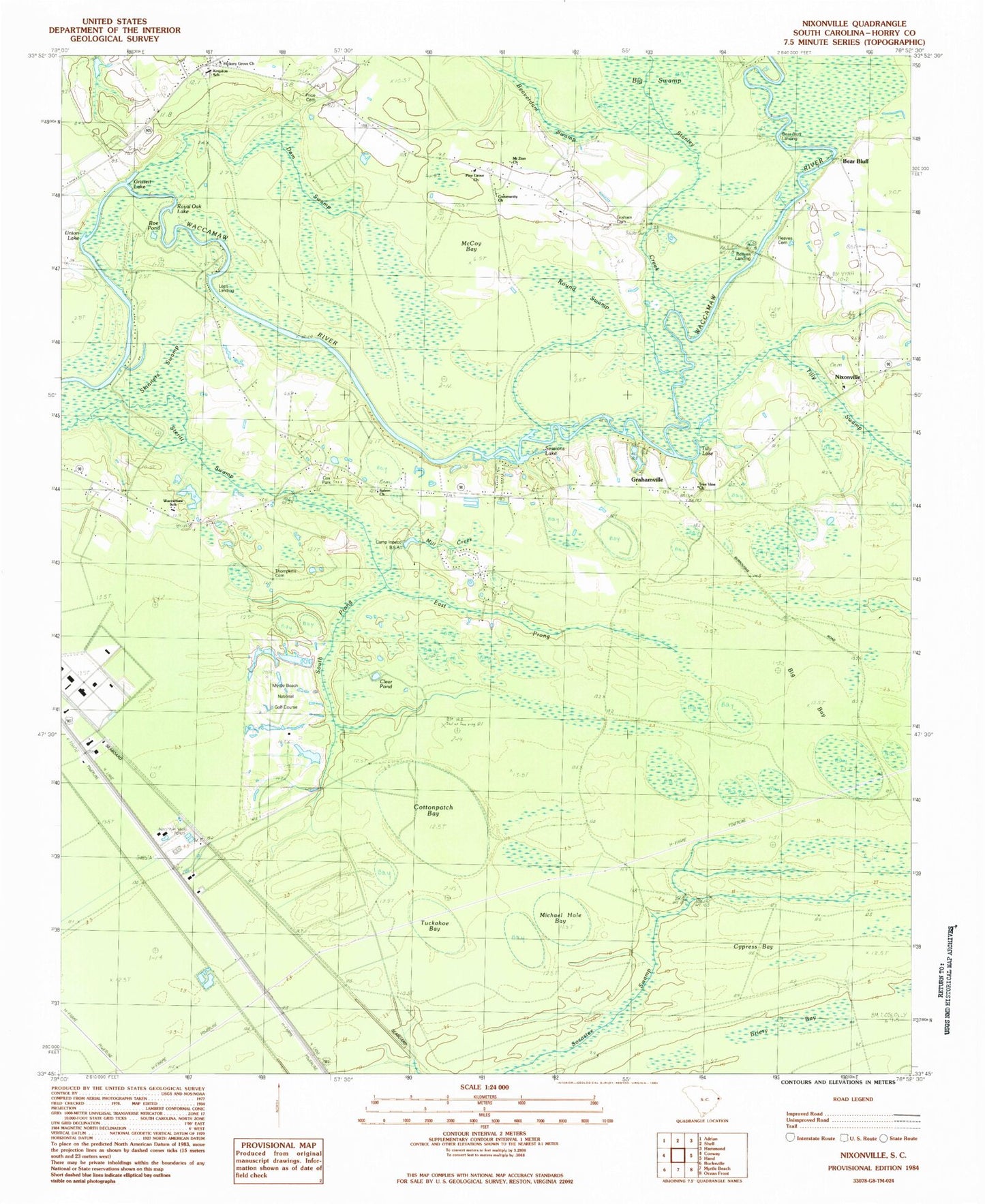 Classic USGS Nixonville South Carolina 7.5'x7.5' Topo Map Image