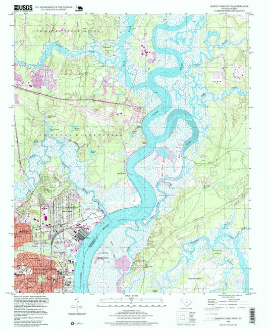 Classic USGS North Charleston South Carolina 7.5'x7.5' Topo Map Image