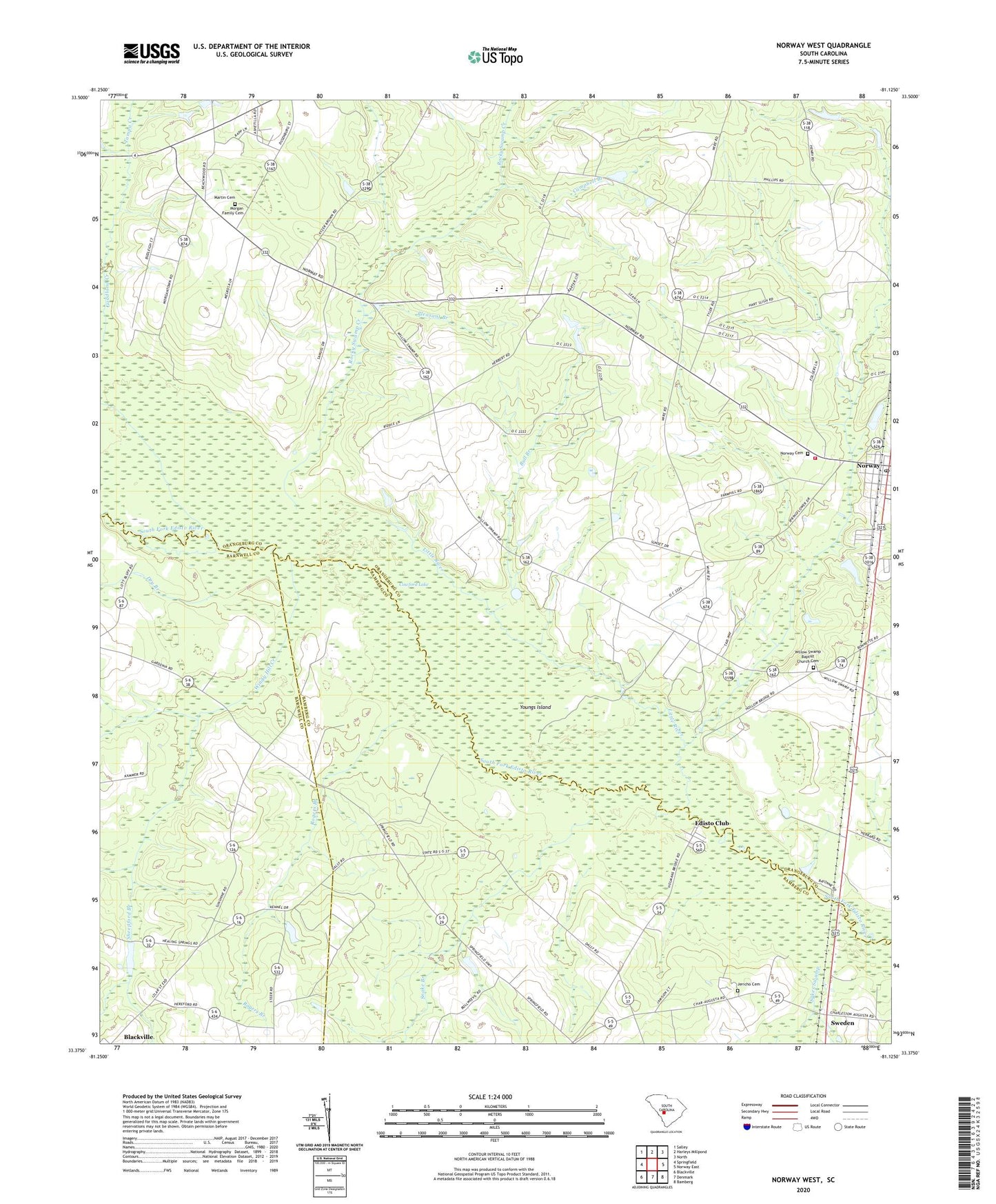 Norway West South Carolina US Topo Map Image