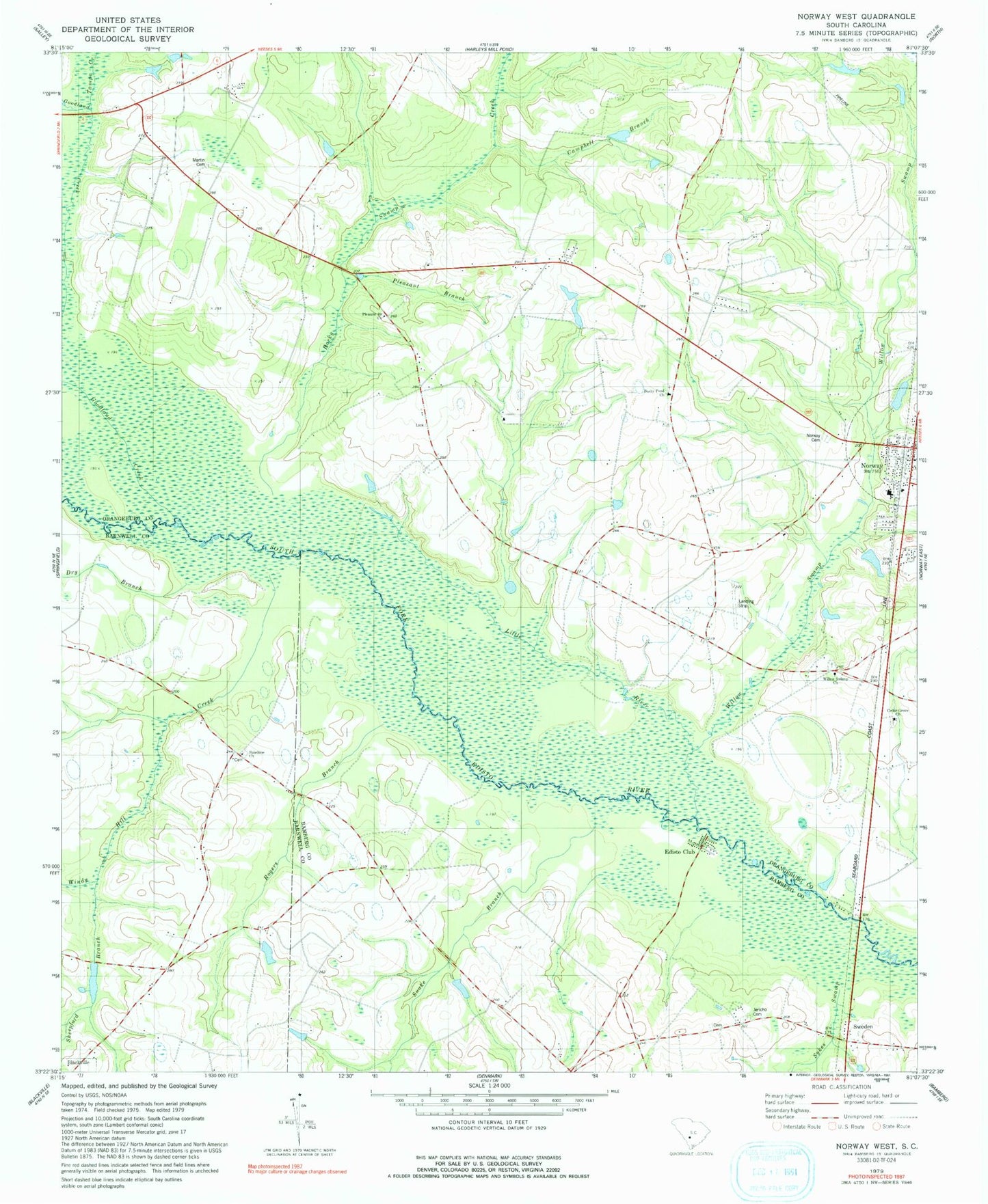 Classic USGS Norway West South Carolina 7.5'x7.5' Topo Map Image