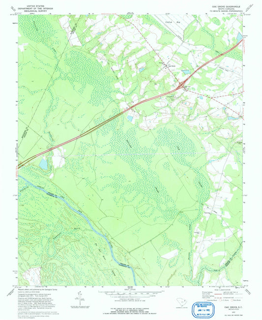 Classic USGS Oak Grove South Carolina 7.5'x7.5' Topo Map Image