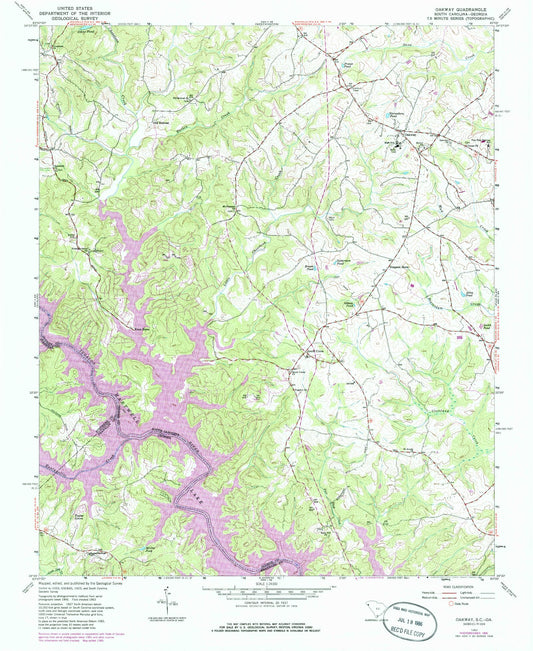 Classic USGS Oakway South Carolina 7.5'x7.5' Topo Map Image