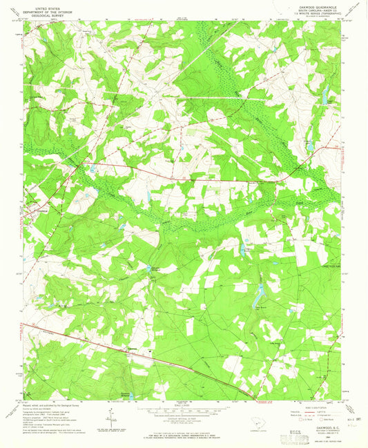 Classic USGS Oakwood South Carolina 7.5'x7.5' Topo Map Image