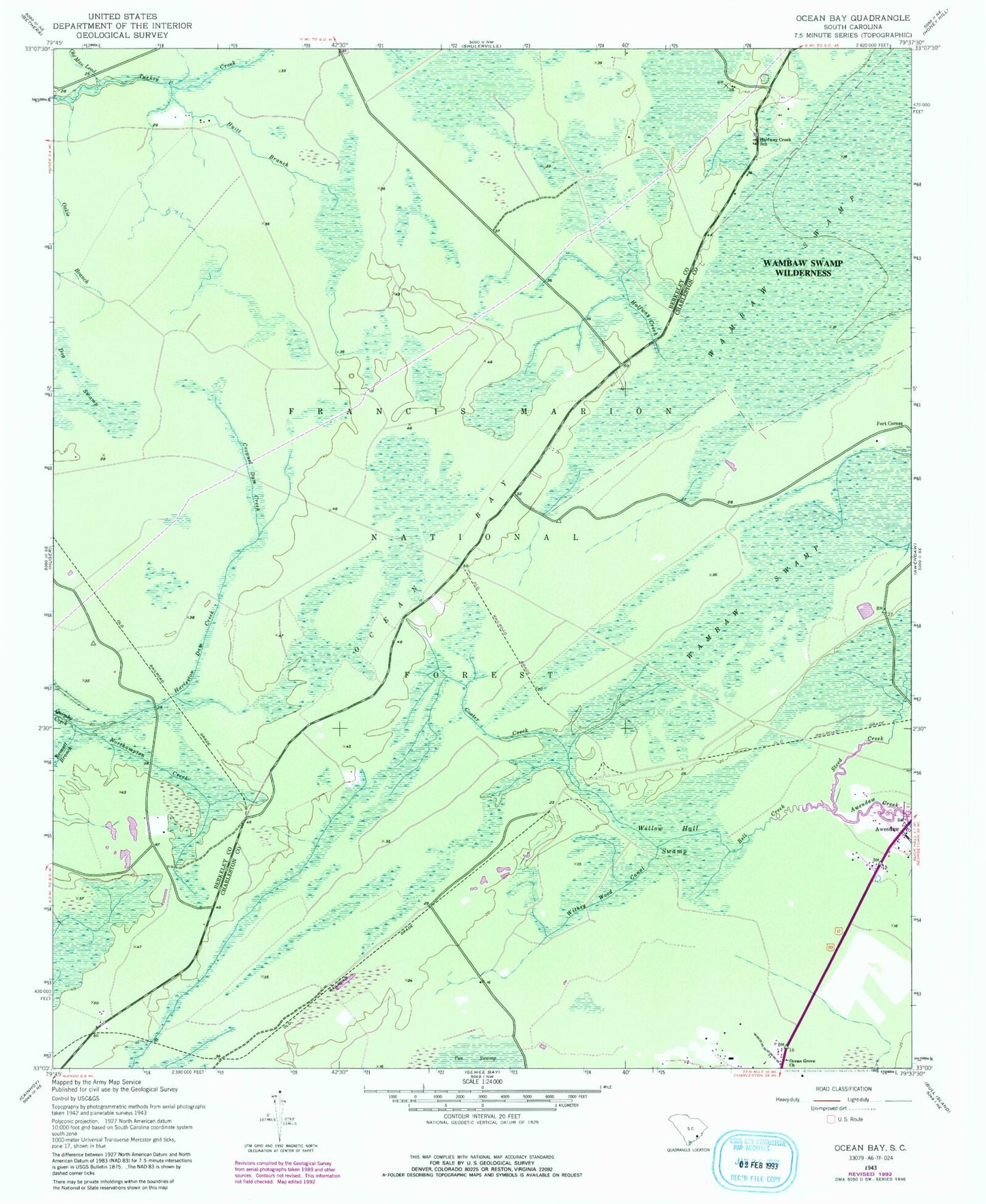 Classic USGS Ocean Bay South Carolina 7.5'x7.5' Topo Map Image