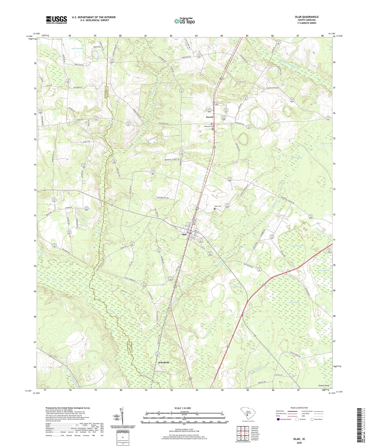 Olar South Carolina US Topo Map Image