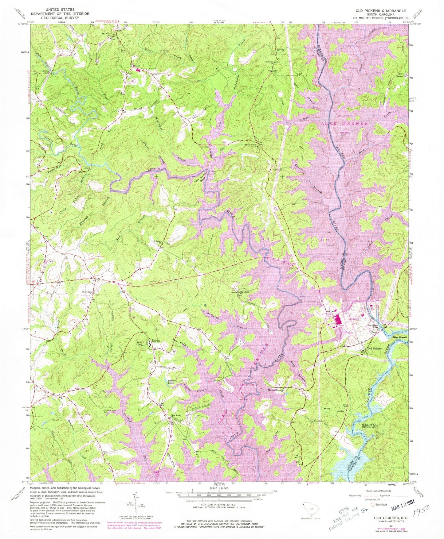 Classic USGS Old Pickens South Carolina 7.5'x7.5' Topo Map Image