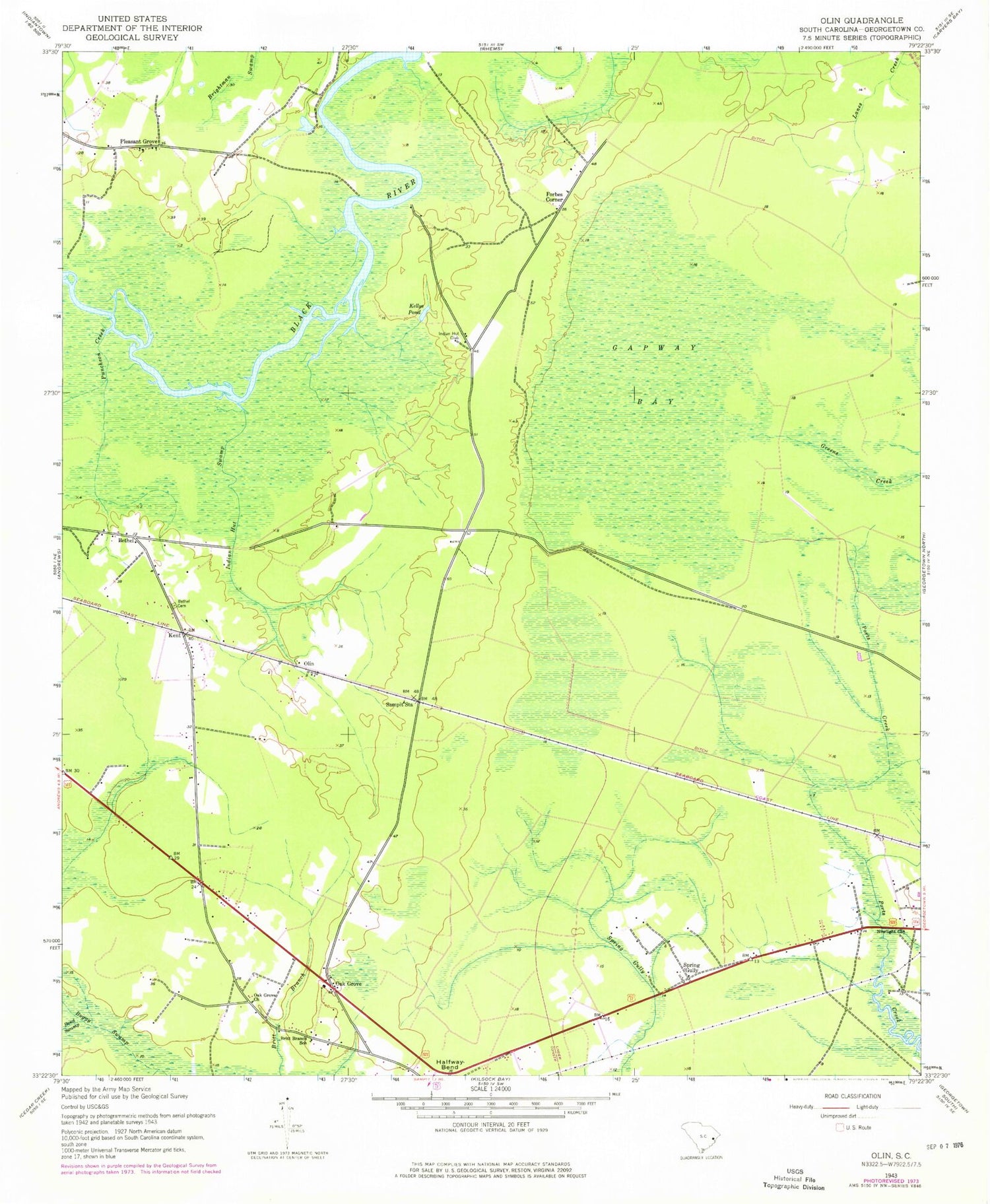 Classic USGS Olin South Carolina 7.5'x7.5' Topo Map Image