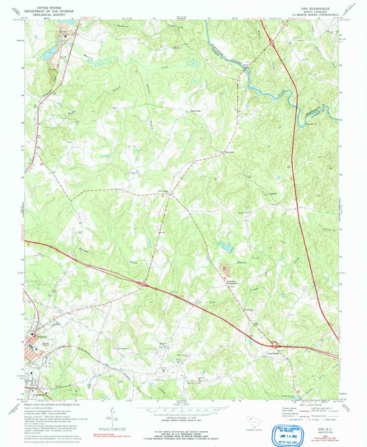 Classic USGS Ora South Carolina 7.5'x7.5' Topo Map Image