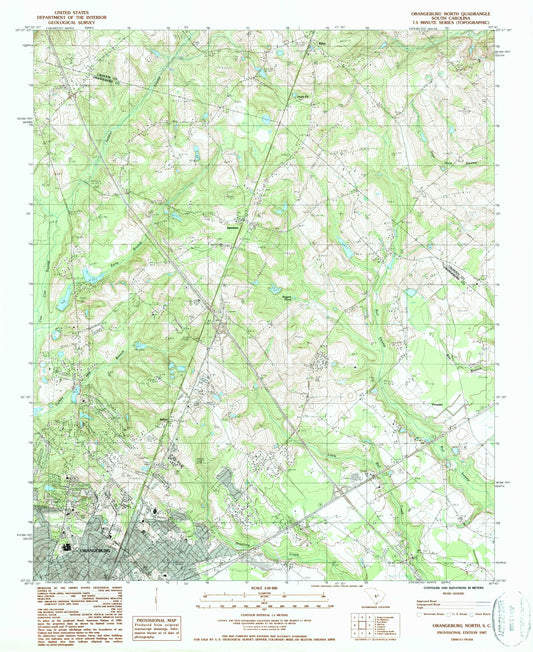 Classic USGS Orangeburg North South Carolina 7.5'x7.5' Topo Map Image