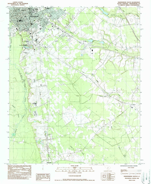 Classic USGS Orangeburg South South Carolina 7.5'x7.5' Topo Map Image