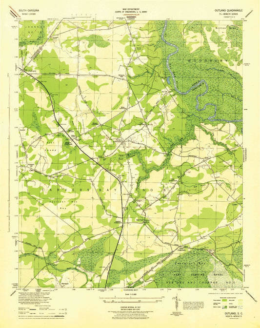 Classic USGS Outland South Carolina 7.5'x7.5' Topo Map Image